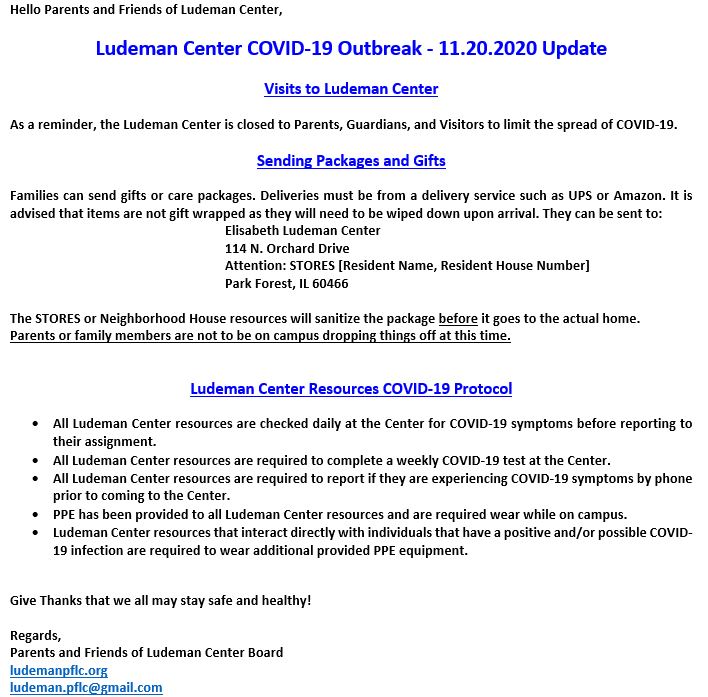 ELDC COVID-19 Outbreak Email 11.20.2020